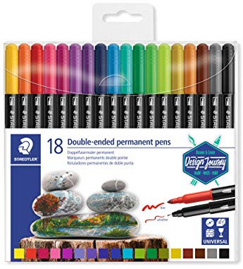STAEDTLER 3187 Doppelfasermaler permanent – 18er Etui | Zwei Spitzen 0,5 & 3,0 mm, sortierte Farben – vielseitig – Art.-Nr. 3187 TB18