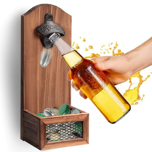 goldmiky Hölzerne Flaschenöffner zur Wandmontag,BierGeschenke für Männer | Bartüröffner | 50 Kronkorken Sammelvolumen | Für Hausbar, Garten, Party | Geschenk für Männer