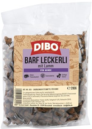 Dibo Barf Leckerli, 200g Pferd, Wild, Strauß, Lamm, Ente Hundesnack klein und praktisch Trainings Hundeleckerlies zuckerfrei, gesund und lecker (Lamm)