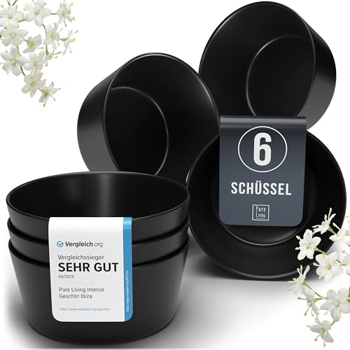 Steingut Müslischalen 6 Personen Manhattan TESTSIEGER, Cooles Urbanes Steingut Schüssel Set, Kleine Schüssel, Müslischale - Pure Living in matt Schwarz