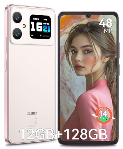 CUBOT A20 Handy Ohne Vertrag Android 14,6.8'' HD+ 12GB+128GB/1TB Erweiterbar Günstig Smartphone, Dual SIM 4G Simlockfreie Handys Octa-Core 90Hz,48MP+16MP,5100mAh,1,83'' Rückbildschirm,OTG-Rosa