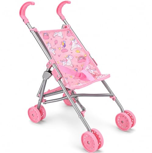 Bebamour Puppenwagen | Einzelkinderwagen | Spielzeug-Puppenwagen mit Regenschirm, zusammenklappbarer, Leichter Kinderwagen