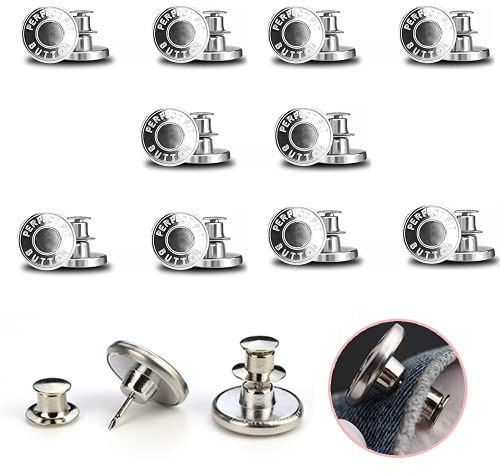 10 Stück Jeans Knöpfe Ohne Nähen, 17mm Button Pins, Hosenknöpfe Zum Stecken, DIY Jeansknopf, Hosen Enger Machen, zum Erweitern oder Reduzieren der Hosengröße