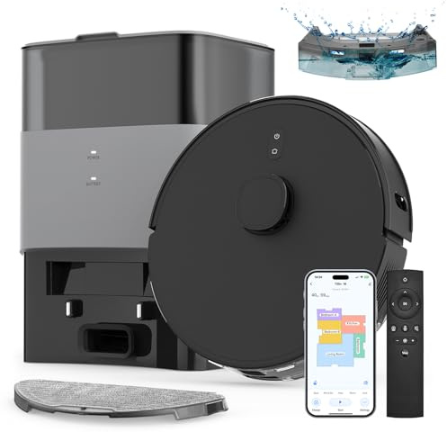 FIXR Saugroboter mit Wischfunktion und Absaugstation, 3.5L Staubsauger Roboter, Roboterstaubsauger für Teppich und Tierhaare, App und Alexa, LiDAR Navigation, 180Min Laufzeit (Schwarz)