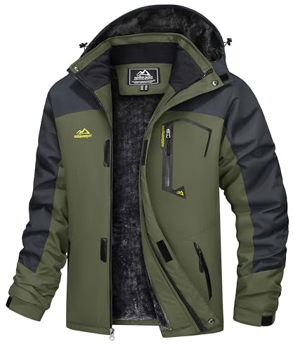 TACVASEN Herren Winter Wasserdichte Winddichte Winterjacke Warme Fleece-Futter Ski Regenmantel mit Kapuze