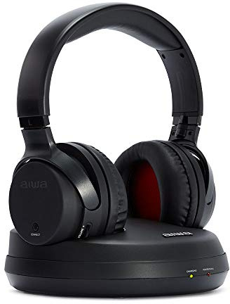 Aiwa WHF-880 Wireless RF Headphones Black Headband for TV/DVD/HiFi, 100M Range, Rechargeable.