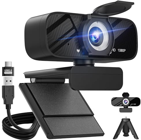 Gohero 1080P HD Webcam mit Mikrofon, Privatsphäre-Abdeckung, Weitwinkel, USB-C Adapter, Automatische Lichtkorrektur für PC, Laptop, Desktop, Mac