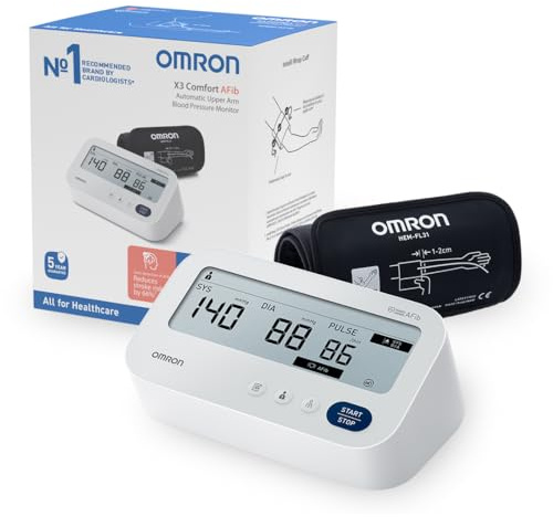 OMRON X3 Comfort AFib - Digitales Oberarm-Blutdruckmessgerät mit automatischer Vorhofflimmern (AFib) Erkennung | klinisch validierter Blutdruckmesser für 2 Nutzer | auch für Diabetiker & Schwangere
