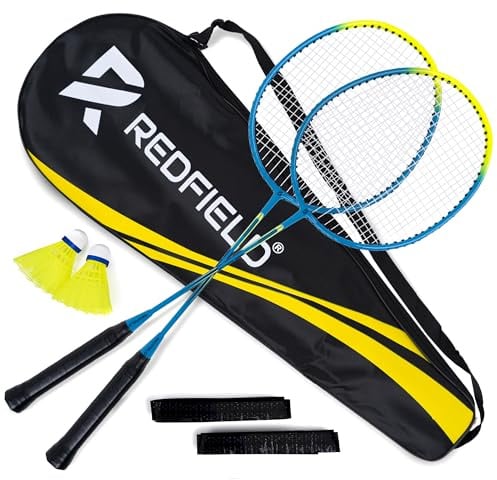 Redfield Badminton Schläger Set, enthält 2 Badmintonschläger, 2 Federbälle, Trage Tasche, 2 Griffband, Federball Set für 2 Spieler, fur Sport und Unterhaltung