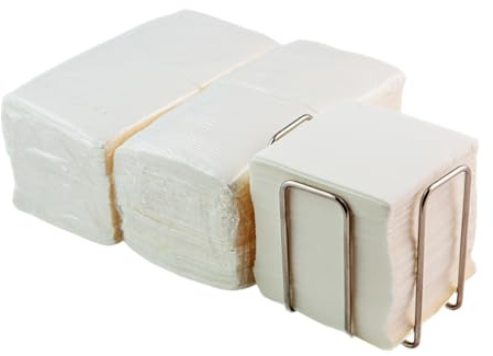 Packung mit 300 weißen Cocktailservietten aus Papier + Serviettenhalter aus Edelstahl, Mikropunkt-Textur, dicker und saugfähig, 10 x 10 cm, zusammengefaltet Hostelnovo