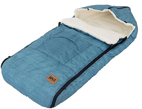 Joyz Babyfußsack, Jeans Blau, Universal Fußsack für Babyschale, Kinderwagen & Buggy, Fleece Sitzauflage, Kuschelsack mit Reißverschluss, Kopfteil & Tasche, Wetterfest, Antirutschnoppen, Winterfußsack