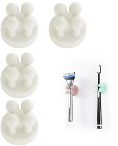 Zayin Silicone Toothbrush Zahnbürstenhalter Rasiererhalter Multifunktions-Haken Wasserdicht Selbstklebend Zahnbürstenhaken Stopfenhalter (4 Stück Weiß)