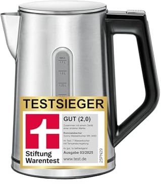Rommelsbacher Wasserkocher WK 3000 Sunny: 1,7L, 3000W, Edelstahl/Schwarz, Temperaturwahl 45-100°C, Warmhaltefunktion