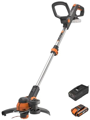 WORX WG163E.2 Akku Rasentrimmer 20V, 2-in-1 Rasentrimmer mit 90° drehbarer Trimmerkopf, 30cm Schnittdurchmesser, Teleslopstiel (inkl. 2Ah Akku & Ladegerät)