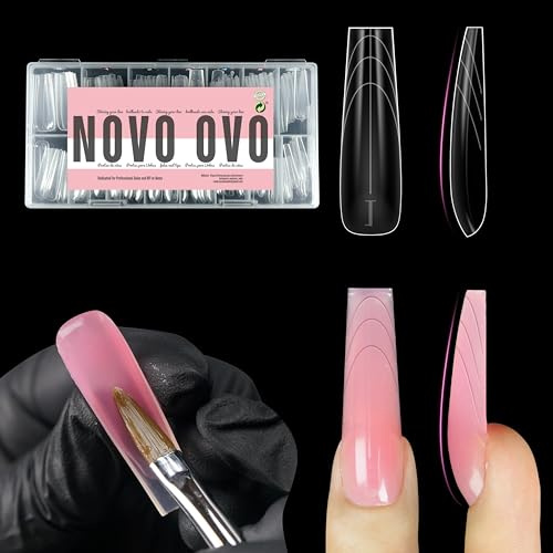 NOVO OVO Nail Dual Forms (Sculpted), konische quadratische (Geformt) Nagel-Doppelformen für Polygel-Verlängerung, XL XXL wiederverwendbare Vollabdeckungs-Acryl-Nägelformen, 150 Stück, 15 Größen