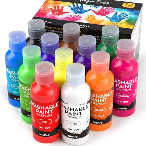 Nicpro Temperafarben Abwaschbares 60 ml X 12 Farben, Fingerfarben Kinder Ungiftig, Hochpigmentiert fingermalfarben, Fingerfarben für Kunst, Kreatives Bastelfarbe, Handwerk Diy, Weihnachten Halloween