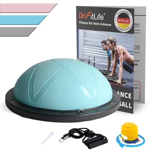 DH FitLife Balance Ball, Balance Board Halbkugel bis 200 kg, Ø 60 × 22 cm | Fitnessbänder & Pumpe inkl.｜Rutschfester Gymnastikball｜Beidseitig nutzbar｜Anti Burst Gummi｜Gleichgewichtstrainer