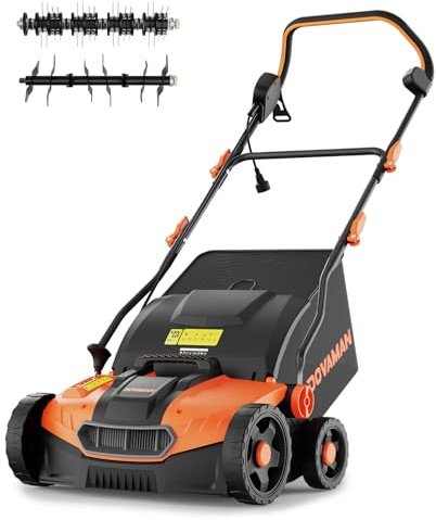 DOVAMAN DS16A 2-in-1 Elektro-Vertikutierer & Rasenlüfter, 1500W, 40 cm Arbeitsbreite, 5 Tiefeneinstellungen, Klappbar, 45L Fangkorb, Höhenverstellbar, Leicht, Ideal zum Vertikutieren & Belüften