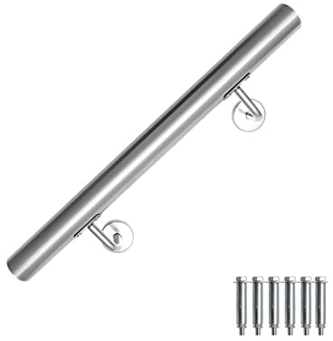 Vigevee Edelstahl Handlauf, Geländer Treppengeländer Wandhandlauf Innen & Außen, inkl. Wandhalterung und Endkappen, Rund Ø42mm, Treppe Wandhalter Haltegriff Stange, Länge:50 cm