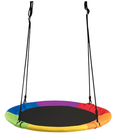 DREAMADE Nestschaukel Garten Schaukel höheverstellbar für In- und Outdoor, Tellerschaukel Rundschaukel Hängeschaukel für Kinder & Erwachsene, φ100 cm, max.150 kg belastbar (Bunt)