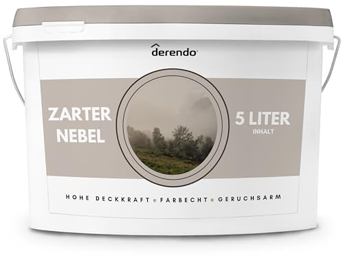 derendo Exklusive Wandfarbe kreide 5L, hohe Deckkraft, Dispersionsfarbe innen, Innenwandfarbe Raumfarbe Zarter Nebel matt, Deckkraftklasse 2, hochdeckende Innenfarbe Profi Qualität