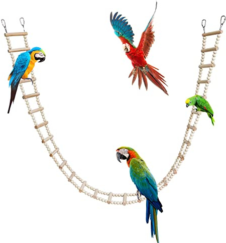 Vogelleiter-Brückenspielzeug, hölzernes Kleintier-Kletterspielzeug, Vogelkäfig-Zubehör für Vögel Papageien Kakadus Pfingstrosen Graupapageien Aras Sittiche Hamster Ratten (28 Stück Leiter) (157 cm)
