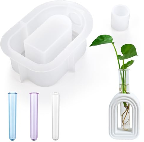 Waitamo Epoxidharz Formen, Bogenform Vase Gießformen Silikon Mit 3 Acryl-Reagenzgläsern Hydroponische Vase Epoxidharz Silikonformen Für die Herstellung von Vasen (Arch Shape)