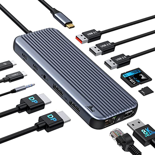 USB C Docking Station 2 DisplayPort 12-in-1 USB-C Hub 3 Monitore