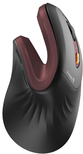 ProtoArc EM11 NL Ergonomische Vertikale Maus, Kabellos Aufladbar Mouse mit 3 Gerät (2*Bluetooth+USB), Vertikal Funkmaus für Computer, iPad, Mac, Windows - Schwarz und Rot