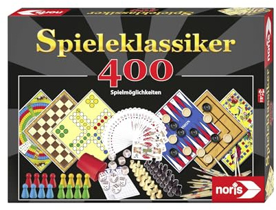 Noris Spieleklassiker mit 400 Spielmöglichkeiten wie Yatzy, Mikado, Mühle, Dame, Backgammon oder Nur keine Aufregung, für 1 bis 6 Spieler ab 6 Jahren