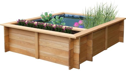 dobar® 29240FSCe Hochteich Maxime | Gartenteich 330 L aus robustem Massivholz | Miniteich für Garten/Terrasse/Balkon | Teich für den Garten inkl. Teichfolie | 150 x 120 x 40 cm | Braun