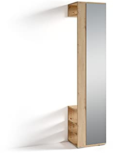 byLIVING Flurgarderobe Ben, Artisan Eiche-Optik Hellbraun, Spiegel | Kleiderstange, Ablage, Spiegelschrank für den Flur, B 40, H 184, T 35 cm