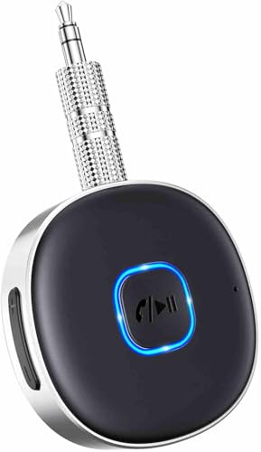 Mohard AUX Bluetooth Adapter Auto, Drahtloser KFZ Bluetooth 5.3 Empfänger für Heim-Stereo/Kabelgebundene Kopfhörer, Bleutooth Adapter AUX 3,5mm, Auto Equalizer, Dual Verbindung, 16 Stunden Spielzeit