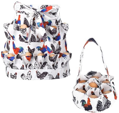 XLSXEXCL Hühnerei-Schürze und -korb, 12 tiefe Taschen, 7 tiefe Taschen, Ernte-Schürze für frische Eier, Krawatte: 78 cm (M)
