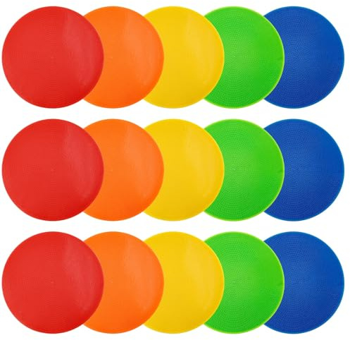 TESIN 15 Stück Polyvinyl-Spotsmarken, 23 cm rutschfeste Sport Gummibodenmarken, Flache Feldkegel, Poly-Dots für Fußball, Basketball, Tanzübungen, Agilitätstraining und Drills (9 Zoll)