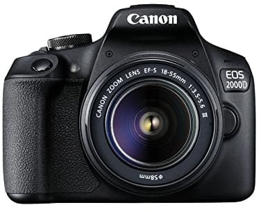 Canon EOS 2000D Spiegelreflexkamera - mit Objektiv EF-S 18-55 F3.5-5.6 III (24,1 MP, DIGIC 4+, 7,5 cm (3.0 Zoll) LCD, Display, Full-HD, WiFi, APS-C CMOS-Sensor), schwarz