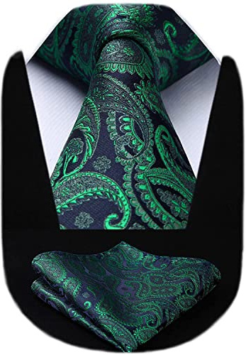 HISDERN Krawatten für Herren 160 CM Extra Lange Krawatte mit Einstecktuch Set Hochzeit Business Seidenkrawatte Elegante Schlips Herren