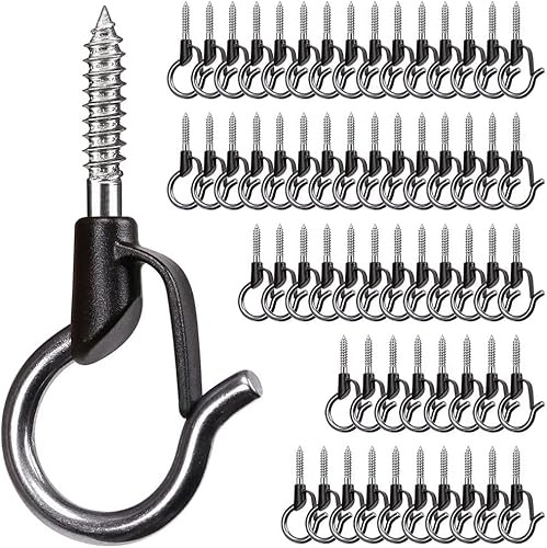 BeneLabel 4.8cm 60 Schraubhaken Lichterkette Weihnachtslichter/Schwarz | Wand Decken Balken Zaun Baum,18kg,Weihnachtslichter Blume Pflanze Tassen Küchenutensilien,Sicherung