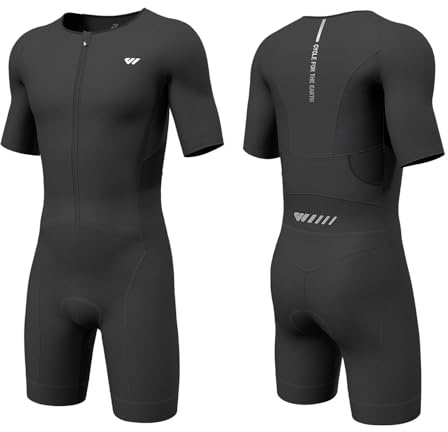 Wulibike Triathlon Anzug Herren Trisuit Kurzarm,Hohe Elastizität atmungsaktiv schnelltrocknend Tri Suit Triathlonanzug für Herren Rennen und Triathlon Wettkämpfe Schwarz L