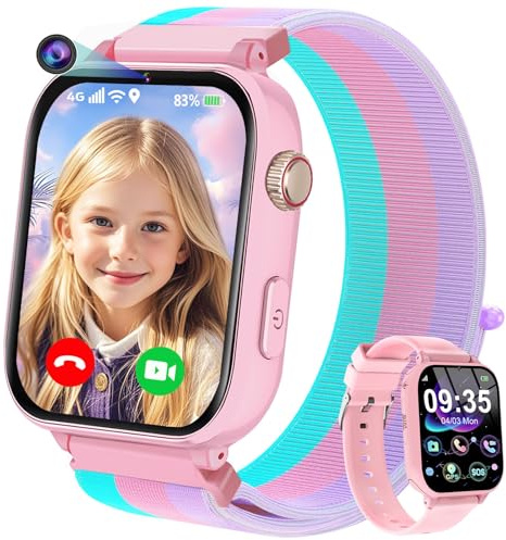 CATGIFF 4G Smartwatch Kinder, Kinder Telefonuhr mit GPS, WiFi, SOS, Videoanruf, Voice Chat, Schulmodus, Spiele, Wecker, Schrittzähler für Jungen Mädchen Kinderuhr Geschenke 4-12 Jahren, Rosa