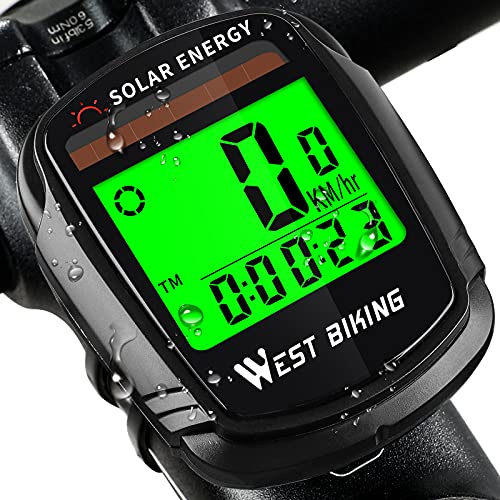 Fahrradcomputer mit Sonnenenergie, Fahrradtacho und Kilometerzähler, Drahtloser, Wasserdichter Fahrradcomputer, LCD-Hintergrundbeleuchtung, Automatisches Aufwecken und Multifunktionen