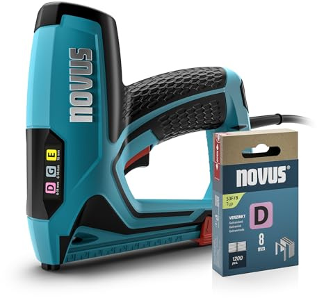 NOVUS TOOLS Elektrotacker J-151 Set mit 1200 Klammern │ Profi-Tacker und Nagelpistole mit Schlagkraftregulierung, Distanzanschlag und Unterlademechanik │ Für Flachdrahtklammern 6-14 mm und Nägel 16 mm