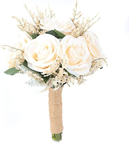 Fouriding Hochzeitsstrauß Romantischer Blumenstrauß Brautjungfernstrauß Kunstblumen Handgemacht Vintage Blumenstrauß Braut Brautstrauß Brautjungfer Hochzeitsdekoration Blumensträuße