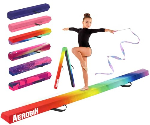 Aerobik | Klappbarer Schwebebalken 240 cm Rainbow | Stabil, rutschfest & Waschbar | Für Kinder & Erwachsene | Inklusive Gymnastikband | Original Corner
