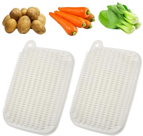 Mabor 2 Stück Harte Haare Gemüse Bürste Plastik Gemüsebürste mit Aufhängeloch PE Kunststoff Kartoffelbürste für Kartoffeln Karotten Lotuswurzel Frucht(12cm)