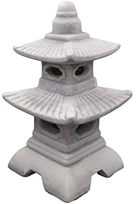gartendekoparadies.de Japanische Pagode mit acht Fenstern Steinlaterne, H. 40 cm, 11 kg, Grau, frostsicher aus Steinguss für Außenbereich