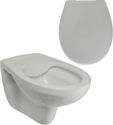 Calmwaters® Spülrandloses Wand WC im Set in Manhattan-Grau, Tiefspüler mit WC Sitz aus Urea-Duroplast mit Absenkautomatik, 99000191