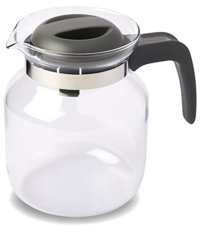 wenco Glaskanne 1,25 l - Ideal für Tee, Kaffee und Kaltgetränke, hitzebeständig, mit Deckel und Ausguss-Öffnung - Spülmaschinenfest und bruchsicher - Transparent/Grau