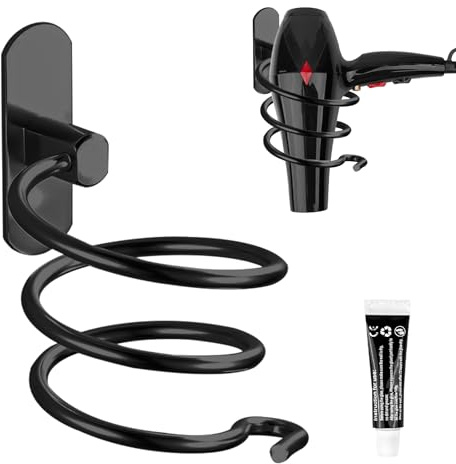 Fousenuk Haartrocknerhalter, Föhnhalter Haartrockner Halterung Wandbefestigung Ohne Bohren Selbstklebender Kleber, Aluminium, mit Kabelhalter, Fönhalter für Badzimmer/Schlafzimmer/Balkon