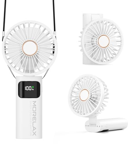 Handventilator, Tragbarer Mini Ventilator, 5200mAh Wiederaufladbar, Kleiner Taschenventilator Mit 6 Geschwindigkeitsstufen, 180° Faltbarer USB-Ventilator für Zuhause, Büro, Schule, Outdoor, Weiß